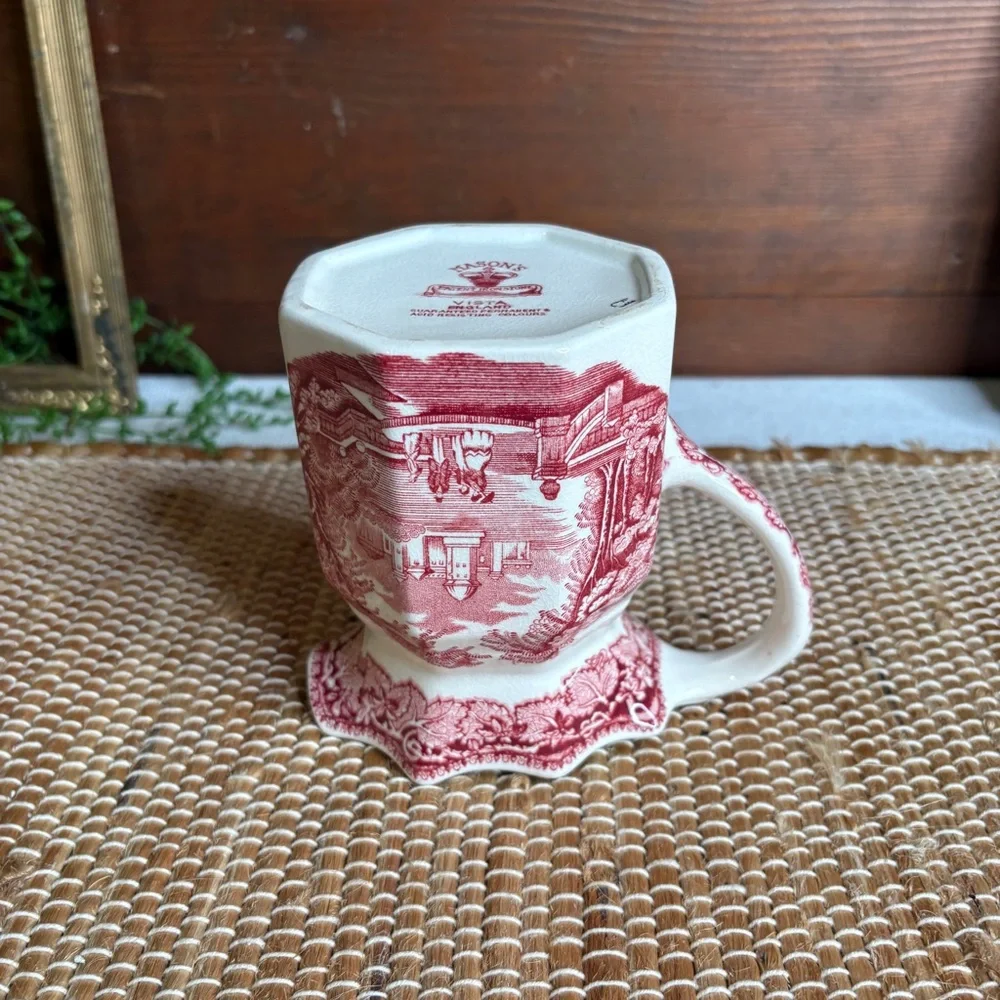 Vintage Mason's Ironstone England Vista Pink Red Transferware Creamer Pitcher